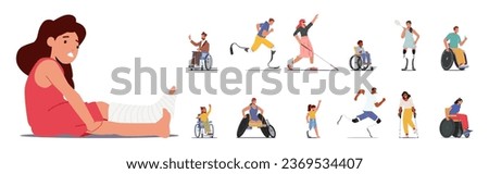 Character With Disabilities, Men and Women with Physical, Sensory, Cognitive, Or Emotional Impairments, Requiring Accommodation For Equal Participation In Society. Cartoon People Vector Illustration