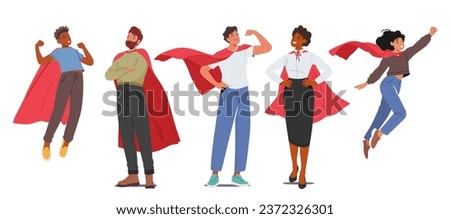 Superhero People, Extraordinary Male and Female Characters With Exceptional Powers Or Skills, Protect The Innocent, Fight Against Injustice, And Uphold The Greater Good. Cartoon Vector Illustration