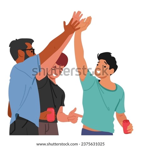 Friends, Beaming With Camaraderie, Enthusiastically Exchange A High Five, Celebrating Their Bond And Mutual Success With An Infectious Display Of Jubilation. Cartoon People Vector Illustration