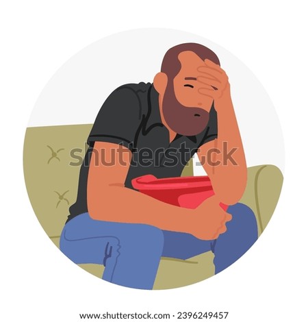 Pale Man Clutches Basin, Feel Bad, Sweating, A Look Of Distress Fills His Face, Signaling Symptoms Of A Nauseating Heart Attack Episode. Unhealthy Male Character. Cartoon People Vector Illustration