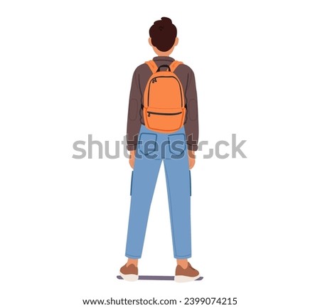 Male Character Strikes A Confident Pose With A Rucksack Snugly Strapped To his Back. Man with Shoulders Squared and Head Held High Showing Proper Posture for Carrying Backpack. Vector Illustration