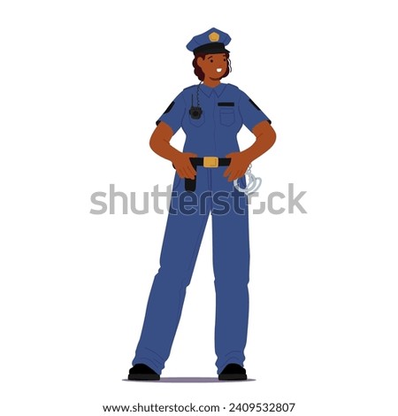 Dedicated Woman Police Officer Upholds Justice, Maintains Order, And Ensures Public Safety. Female Character Embodying Courage, Integrity, And Commitment To Serving Her Community. Vector Illustration