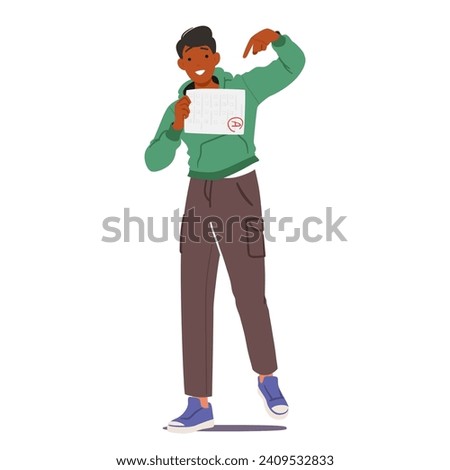 Excited Male Student Character Proudly Displays An A On His Test, Beaming With Achievement And Confidence In His Academic Success. Cartoon People Vector Illustration