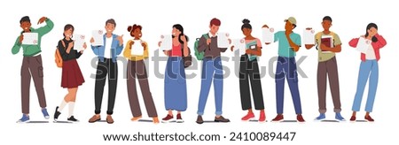 Anxious Students Male Female Characters Reveal Test Results With A Mix Of Relief And Tension, Their Emotions Ranging From Triumphant Smiles To Disappointed Frowns. Cartoon People Vector Illustration