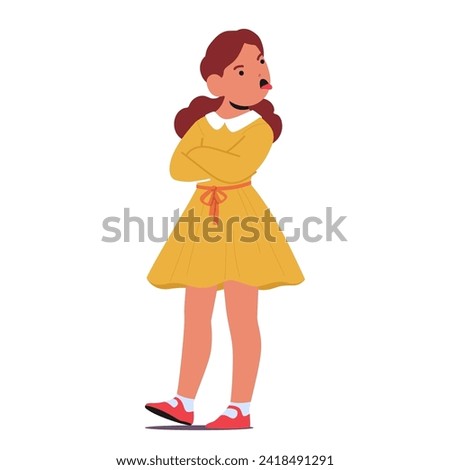 Upset Child Girl Character Expresses Displeasure, Pouting With A Protruding Tongue, Reflecting Frustration Or Annoyance. Nonverbal Gesture Communicates A Sense Of Defiance Or Disagreement, Vector