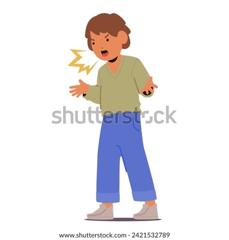 Furious Child, Face Flushed, Voice Piercing, Erupts In Angry Shouts. Unbridled Emotions Surge, Demanding Attention, Echoing Frustration And Discontent In A Tumultuous Display. Vector Illustration