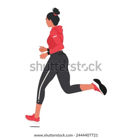 Young Girl Athlete Jogger Character Dashes Forward, Her Limbs Synchronized In Graceful Athleticism, Eyes Fixed Ahead, Embodying The Pure Essence Of Runner In Motion. Cartoon People Vector Illustration