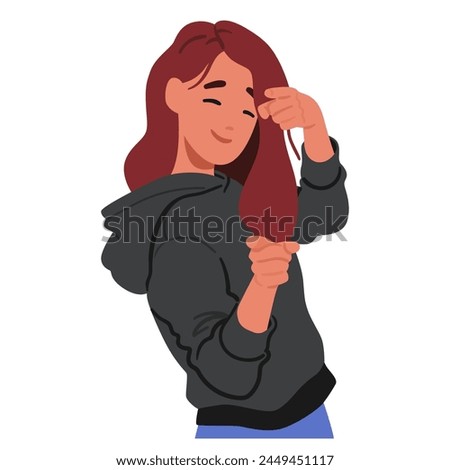 Young Woman with Radiant Smile Beams As She Winks One Eye Playfully, Pointing With Both Index Fingers Directly At The Viewer. Happy Female Character Gesturing. Cartoon People Vector Illustration
