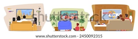 Cozy Scenes, Family Characters Gathered On Couch, Sharing Snacks, Laughter And Conversations While Immersed In Their Favorite Tv Show, Creating Cherished Memories. Cartoon People Vector Illustration