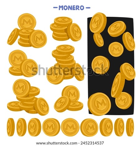 Monero XMR Coins Are Privacy-focused Digital Currency Units, Utilizing Cryptographic Techniques To Ensure Anonymous Transactions On Its Blockchain Network. Cartoon Vector Illustration