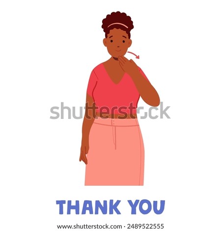 Woman Using Sign Language To Say Thank You. Female Character With A Hand Gesture Indicating The Phrase. Method Of Communication For Those Who Are Deaf Or Hard Of Hearing. Cartoon Vector Illustration