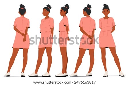 Similar – Image, Stock Photo Girl stands in her summer dress on the beach and admires the many waters