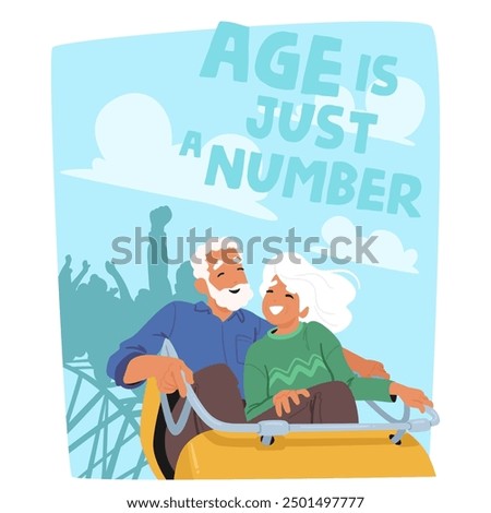 Joyful Older Couple Riding A Roller Coaster, Embodying Concept That Age Is Just A Number. Image Showcases Excitement, Happiness, And A Carefree Spirit Of Characters. Cartoon People Vector Illustration