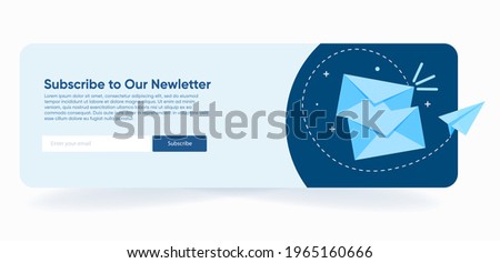 Email subscribe, online newsletter vector template with mailbox and submit button. Envelope and subscribe button, newsletter website illustration