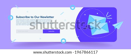 Email subscription, an online mailing list template with a mailbox and a send button for a block of sections of bright blue, purple sites