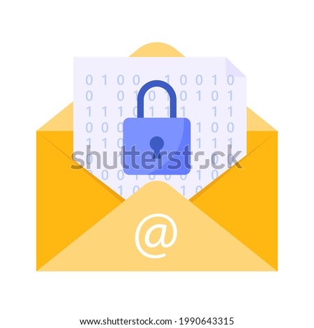 Email security concept. yellow email protected from spam and attack threats. Vector illustration.