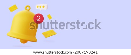 3d bell for notifications with envelopes. The concept of the postal service. An illustration of a horizontal 3d rendering with an copy space 商業照片 © 