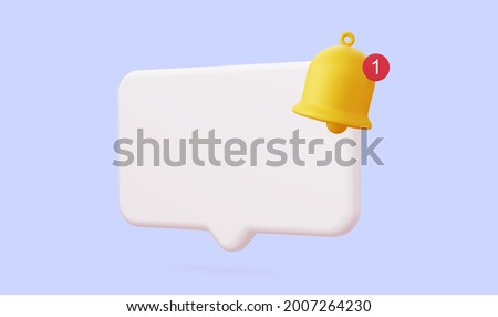 White 3d speech bubble with a bell about the notification of a call and sms. 3d rendering.
