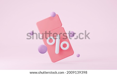 Pink 3D coupon with interest on various discounts and sales of goods and online movie tickets. 3d Rendering