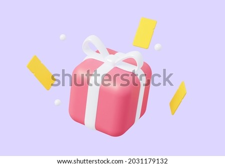 A close-up gift with flying coupons. It can be used for sales, marketing and advertising. 3d rendering.