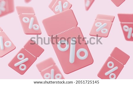 Background of pink coupons with interest. A loyal program for customers, profitable purchases. Online store. 3d rendering.