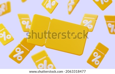 Background of yellow coupons with pinterest. A loyal program for customers, profitable purchases. Online store. 3d rendering