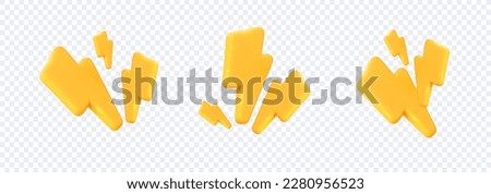 Yellow Lightning bolt icon. 3d lightning strike. In plastic cartoon style. Vector illustration.