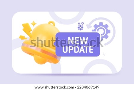 New update notification with bell. 3d  popup for website and for creative post social network. 3d Vector illustration.