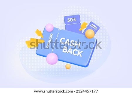 Cash back sale. 3D vector coupons with lightning. Creative banner template for various promotions, promo codes, gift certificates. 