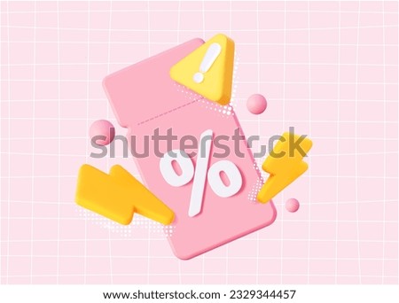  Lightning Sale. A creative voucher with a percentage sign and a grid notebook with a pink background. For a mega super promotion. 3D poster illustration.