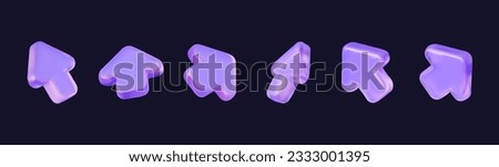 Set 3d mouse arrow, click cursor. Computer interface. In cartoon holographic style. Vector illustration.