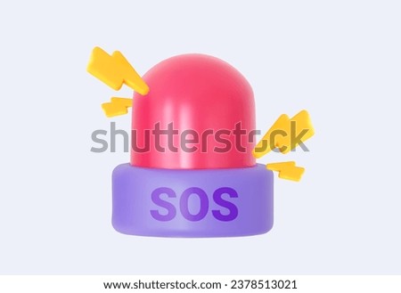 3D siren icon. Red emergency light. Warning with flashing stop, danger sign. Danger sign cartoon style. Vector illustration.  