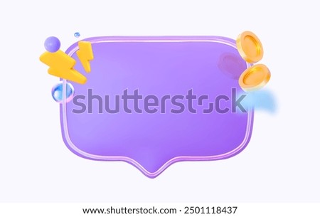 Purple background speech bubbles, featuring coins and a lightning bolt symbol