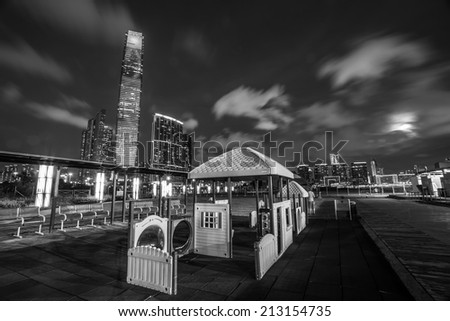 Playground inside West Kowloon Hong Kong at Night - Black and White