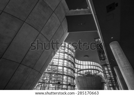 Black and White of Interior The National Art Center, Tokyo, Japan - 18 May 2015: It is a museum in Roppongi. The architect for the museum was Kisho Kurokawa. The facility has 47,960 mÂ² of floor space.