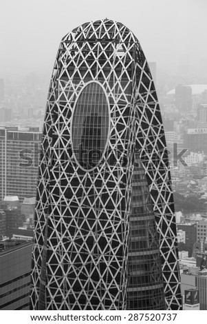 Mode Gakuen Cocoon Tower in Black and White, Shinjuku, Tokyo, Japan - 19 May 2015: The tower is the second-tallest educational building in the world and is the 17th-tallest building in Tokyo.