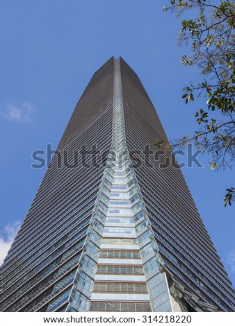 International Commerce Centre, West Kowloon, Hong Kong - 10 Aug 2014: It is a commercial skyscraper completed in 2010. It is designed by Kohn Pedersen Fox Associates.