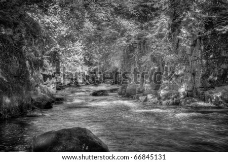 the lower gut canyon near Bancroft Ontario Canada black and white