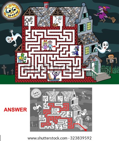 Haunted House - labyrinth for kids (easy). 
Help kids to find a correct way out of the haunted house.