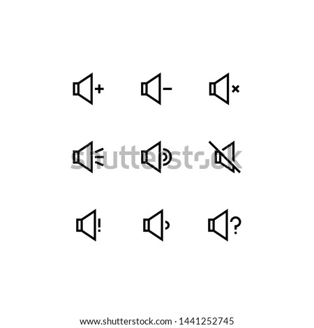 Set of volume button, volume up, volume down, mute, outline style icon - vector