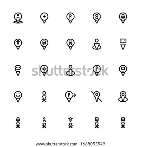 Set of Current Location Navigation outline style icon - vector