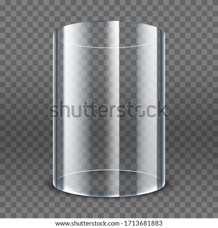 Empty transparent glass cylinder isolated on transparent background. 3d round showcase. Exhibit transparent display box