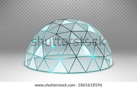 Vector empty glass spherical dome. Round glass dome with frame