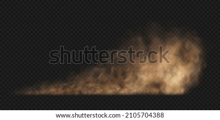 Dust sand cloud with stones and flying dusty particles isolated on transparent background. Brown dusty cloud or dry sand flying. Realistic vector illustration