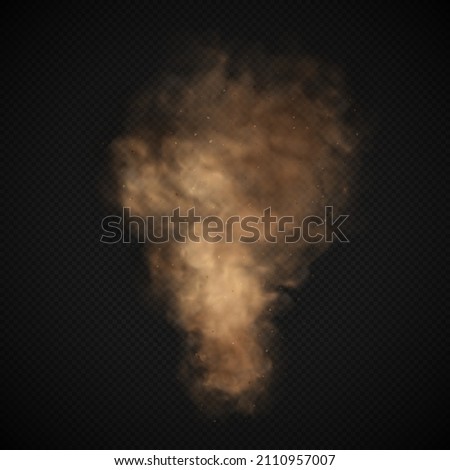 Dust sand cloud with stones and flying dusty particles isolated on transparent background. Brown dusty cloud or dry sand flying. Realistic vector illustration