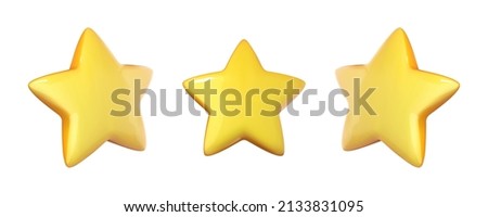 Star icon in cartoon 3d style isolated on white background. Vector illustration plastic volumetric yellow star