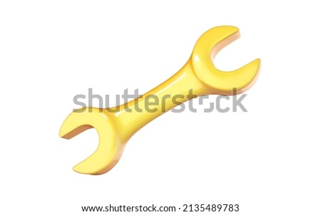 Yellow wrench icon in cartoon 3d style isolated on white background. Vector illustration plastic volumetric wrench.