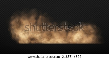 Dust sand cloud with stones and flying dusty particles isolated on transparent background. Brown dusty cloud or dry sand flying. Realistic vector illustration.