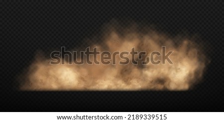 Dust sand cloud with stones and flying dusty particles isolated on transparent background. Brown dusty cloud or dry sand flying. Realistic vector illustration.