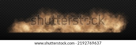 Dust sand cloud with stones and flying dust particles isolated on transparent background. Brown dusty cloud or dry sand flying. Realistic vector illustration.